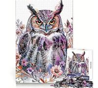 Owl Combine Flowers Jigsaw Puzzles 1000 Pieces for Adults Focus Brain Toy Home Leisure Tight Edge Santa Wish Gift (50x75cm)