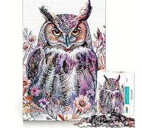 Owl Combine Flowers Jigsaw Puzzles for Adults1000 Pieces Strong Logic Toy Tension Relief Clear Edge Premium Gift (38x52cm)
