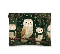 Owl Cosmetic Bag, Cute Forest Animal Travel Pouch for Women, Portable Small Canvas Zipper Organizer, Holiday Skincare Toiletry Bag, Green, 7x9 Inch, Owl