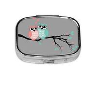 Owl Couple,Meta Pill Box 2 Compartment Medicine Case,Portable Organizer,Rectangle Meta Portable Organizer Pill Box 261 Compartment Medicine Case