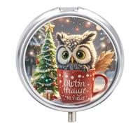 Owl Cup Pill Box for Pocket Round Pill Box 3 Compartment Decorative Portable Travel Pill Holder Tablet Vitamin Organizer Mini Pill Case