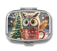 Owl Cup Pill Box for Pocket Square Pill Box 2 Compartment Decorative Portable Travel Pill Holder Tablet Vitamin Organizer Mini Pill Case