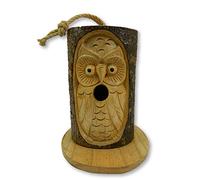 Owl Design Bird House, H25cm - Hand-Carved Wooden Owl Bird House - Hanging Nesting Box for Small Garden Birds - Sustainable Wood Bird Houses for Garden - Unique Tree Decoration