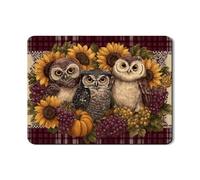 Owl Dish Drying Mats for Kitchen Counter, Rustic Sunflower Absorbent Rubber Drainer Mat, Fall PU Leather Drying Pad for Kitchen Counter 18x24 Inch