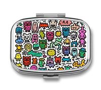 Owl Doodle Pill Box Travel Pill Organizer 2-Compartment with Mirror Design Portable Square Medicine Case for Vitamins, Jewelry & Essentials Durable Pocket Pillcase for Purse, Camping