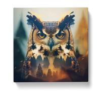 Owl Double Exposure Canvas Print | Gallery Wrapped 30mm Frame Wall Art | 20x20 inches | Ready to Hang | Modern Animals Picture | Living Room Bedroom Lounge Office