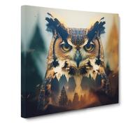 Owl Double Exposure Canvas Wall Art Print Ready to Hang, Framed Picture for Living Room Bedroom Home Office Décor, 50x50 cm (20x20 Inch)
