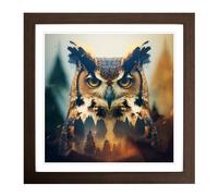 Owl Double Exposure Framed Wall Art Print, Ready to Hang Picture for Living Room Bedroom Home Office, Walnut 18 x 18 Inch (45 x 45 cm)
