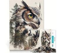 Owl Double Exposure Hard Jigsaw Puzzle for Adults 1000 Pieces Smart Game Home Enjoy Image Assembly Festive Gift (38x26cm)