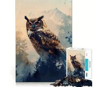 Owl Double Exposure Nature 1000 Pieces Jigsaw Puzzles for Adults Brain Challenge Toy Indoor Play Precise Cut Fine Art Piece (50x75cm)
