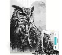 Owl Double Exposure Nature Hard Jigsaw Puzzle for Adults 1000 Pieces Memory Lift Easy Leisure Image Assembly Artistic Gift (50x75cm)
