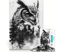 Owl Double Exposure Nature Hard Jigsaw Puzzle for Adults 1000 Pieces Solid Logic Toy Simple Fun Precision Cut (38x52cm)