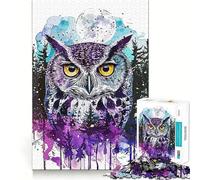 Owl Double Exposure Paint Adults 1000 Piece Jigsaw Puzzle Brain Challenge Toy Stress Relief Clear Cut Wall Art Decor (38x52cm)