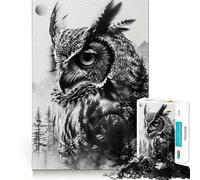 Owl Double Exposure Trees 1000 Pieces Jigsaw Puzzles for Adults Smart Toy Home Activity Accurate Cut Wall Art Decor (38x52cm)