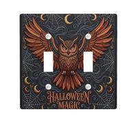 Owl Double Light Switch Cover Plate, Gothic Mystical Spider Webs Crescent Moons Halloween Black Standard Size Wall Switch Plates Accents for Living Room Bedroom Home Office Decor