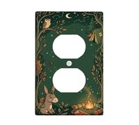 Owl Duplex Outlet Covers Wall Plate, Nature Adventure Tent Campfire Fall Green Plastic Standard Size Face Plates for Electrical Outlets for Bedroom Bathroom Kitchen Entrance Decor