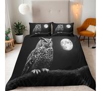 Owl Duvet Cover Set King Size - 220x230cm Night Moon Owl Bedding King Bed Set, Super Soft Microfiber 3D Printed Duvet Cover Aldult Bedding with 2 Pillow Cases