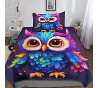 Owl Duvet Cover Sets - 3D Owl Quilt Cover, Comforter Cover Bedding Set for Kids Boys And Girls 3 Piece Set with Zipper Closure Soft Microfiber Single(135x200cm)