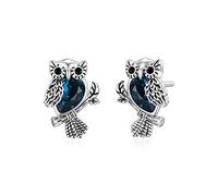 Owl Earring Stud with CZ Blue Crystal 925 Sterling Silver Animal Jewellery Anniversary Birthday Gift for Women Teen