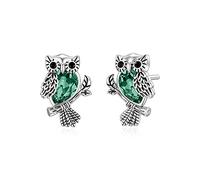 Owl Earring Stud with CZ Green Crystal 925 Sterling Silver Animal Jewellery Anniversary Birthday Graduation Gifts for Her Women Teen Daughter
