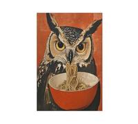 Owl Eating Ramen Kitchen Poster Canvas Poster Bedroom Decor Landscape Office Room Decor Gift 12x18inch(30x45cm)