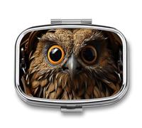 Owl Eyes Pill Box - 2 Compartment Travel Pill Organizer with Small Mirror, Portable Pillcase for Pocket & Purse, Cute Square Medicine Case, Weekly Medicine Container