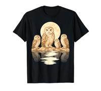 Owl Family Moonlight Nature Wildlife Bird Lover Vintage Value Graphic T-Shirt, Men, Black, S