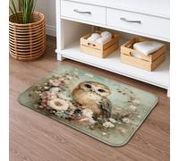 Owl Floral Quick Dry Bath Mat, Vintage Spring Flowers Absorbent Non Slip Shower Mat, Decorative Memory Foam Washable Bath Rugs for Bathroom Toilet Restroom 20x32 Inch