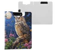 Owl Flower Moon Clipboard a4 Clip Board Foldover Document Folder Files for Paperwork with Clips Lightweight Plastic