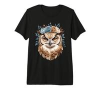Owl Flower Portrait Botanical Animal Art Premium T-Shirt