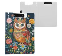 Owl Flowers Clipboard a4 Clip Board Foldover Document Folder Files for Paperwork with Clips Lightweight Plastic