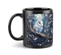 Owl Flowers Moon Funny Black Mug for Men Women Ceramic Tea Coffee Cup with Handle Office Work