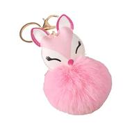 OWL Fluffy Cute Owl Keychain Faux Animal Fur Pom Pom for Bag Decor (Fox Pink)