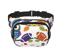 Owl Football Double Layer Waist Bag Pack American Flag Bum Bag Fanny Pack for Men Women, Adjustable Belt Bag for Travel Hiking Running Cycling Festival