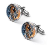 Owl Forests Mountains River Sunset Round Cufflinks for Men Classic Cuff Links Jewellery for Wedding Business Party