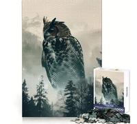 Owl Forrest Trees Mountain Hard Jigsaw Puzzle for Adults 1000 Pieces Smart Game Home Enjoy Image Assembly Festive Gift (50x75cm)