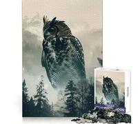 Owl Forrest Trees Mountain Jigsaw Puzzles for Adults1000 Pieces Recall Upgrade Peaceful Time Tight Cut Santa Wish List (38x26cm)