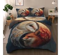 Owl Fox Duvet Cover Set Super King, Woodland Animal Bedding Quilt Cover Set, Tai Chi Bagua Animal Duvet Cover with 2 Pillowcases, Microfibre Reversible Bed Covers 3 Pcs with Zipper Closure