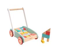 Owl & Fox Wooden Baby Walker with 29 Assorted Colourful Blocks, Traditional Push Along Early Development & Activity Toy, Sustainably Sourced, for Ages 12 Months+
