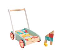 Owl & Fox Wooden Baby Walker with 29 Assorted Colourful Blocks, Traditional Push Along Early Development & Activity Toy, Sustainably Sourced, for Ages 12 Months+