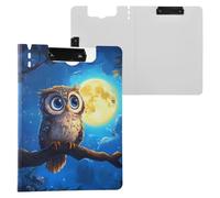 Owl Full Moon Clipboard a4 Clip Board Foldover Document Folder Files for Paperwork with Clips Lightweight Plastic