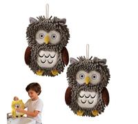 Owl Fuzzy Ball Hand Towel, Cute 3D Shaped Chenille Fluffy Soft Absorbent Drying Fast Skin Friendly Towel With Hanging Loop, Multipurpose For Bathroom Kitchen Daily Use (2, Black)