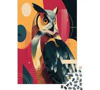 Owl Geometric Shapes And Patterns,Puzzles Gemusterte Nachhaltige Puzzles Für Erwachsene Hochwertige Holzspielpuzzles 38x26cm/1000pcs