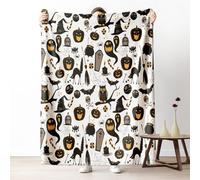Owl Ghost Pumpkin Blanket for Bed Couch, Skull Cat Tombstone Microfiber Blanket Queen 78x86 Inch, Spooky Halloween Fleece Throw Blankets Soft Warm Cozy for Fall Picnic Camping Travel