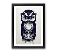 Owl Graffiti Framed Print | A2 Black Framed Wall Art | Ready to Hang | Eclectic Animal Picture | Living Room Bedroom Lounge Office