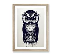 Owl Graffiti Framed Wall Art Print A2 Oak