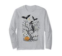 Owl Halloween with Witch Hat Pumpkin Bat Samhain Art Long Sleeve T-Shirt