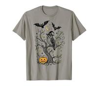Owl Halloween with Witch Hat Pumpkin Bat Samhain Art T-Shirt