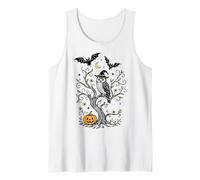 Owl Halloween with Witch Hat Pumpkin Bat Samhain Art Tank Top
