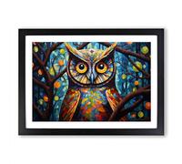 Owl Hard Edge Framed Print | A2 Black Framed Wall Art | Ready to Hang | Modern Animal Picture | Living Room Bedroom Lounge Office
